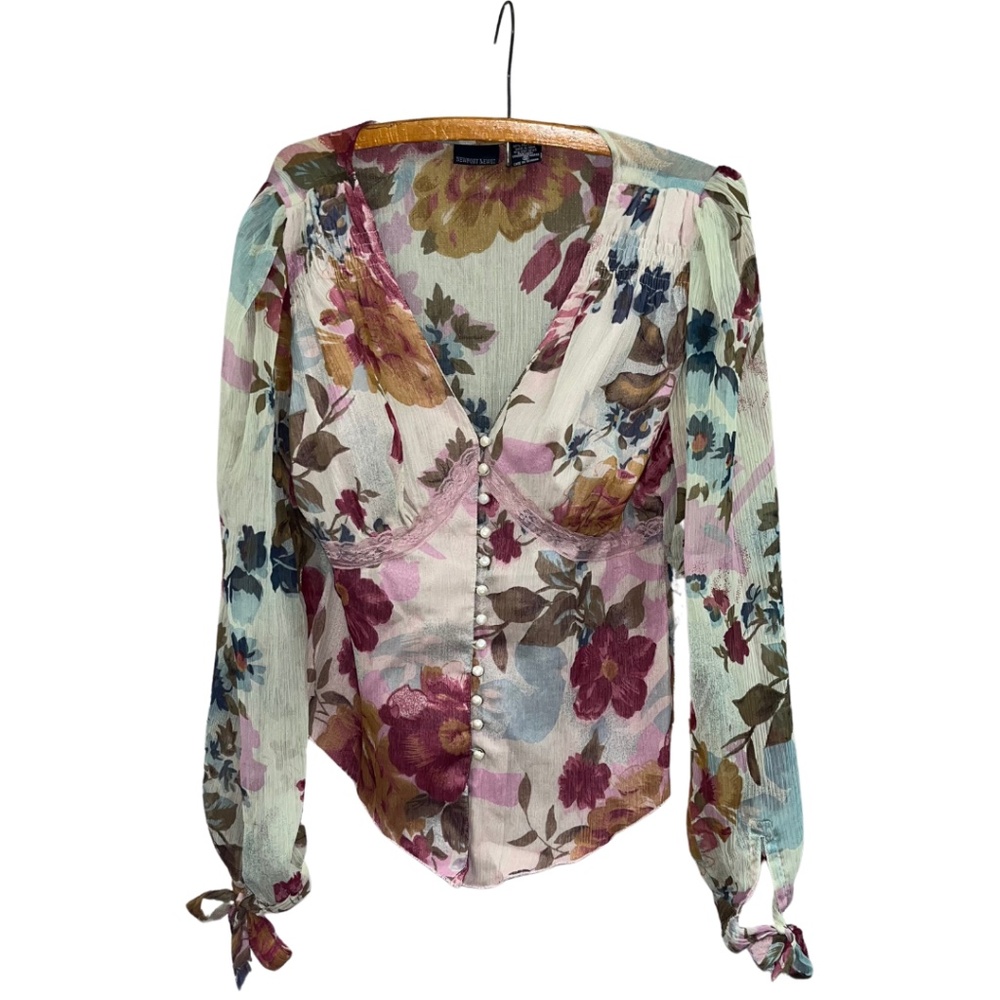 Newport News Button Front Floral Blouse